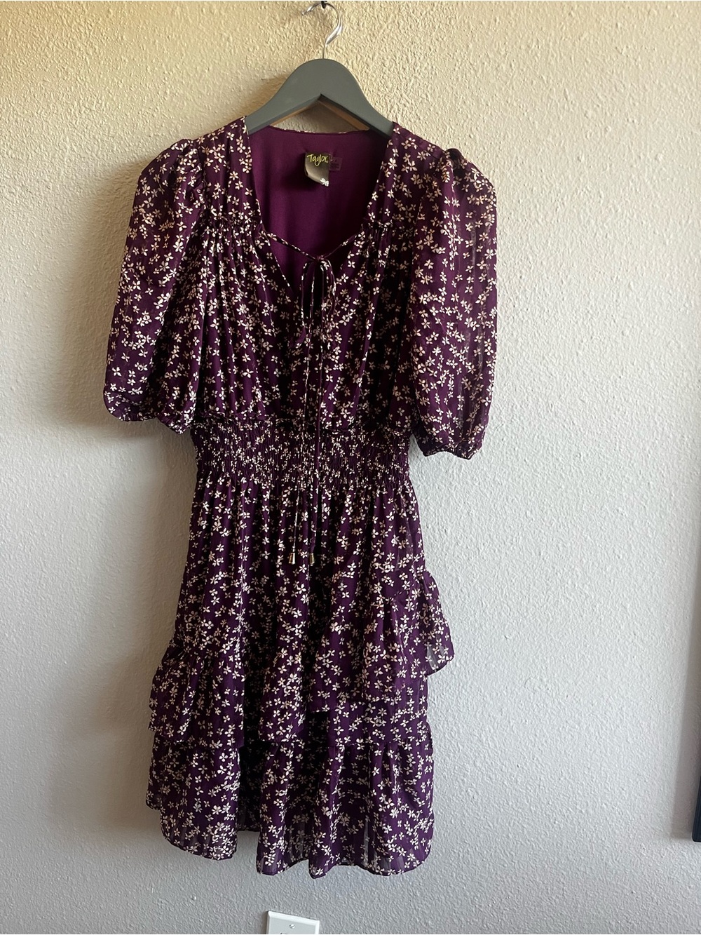 Taylor Purple Floral Tiered Mini Dress with Puff Sleeves